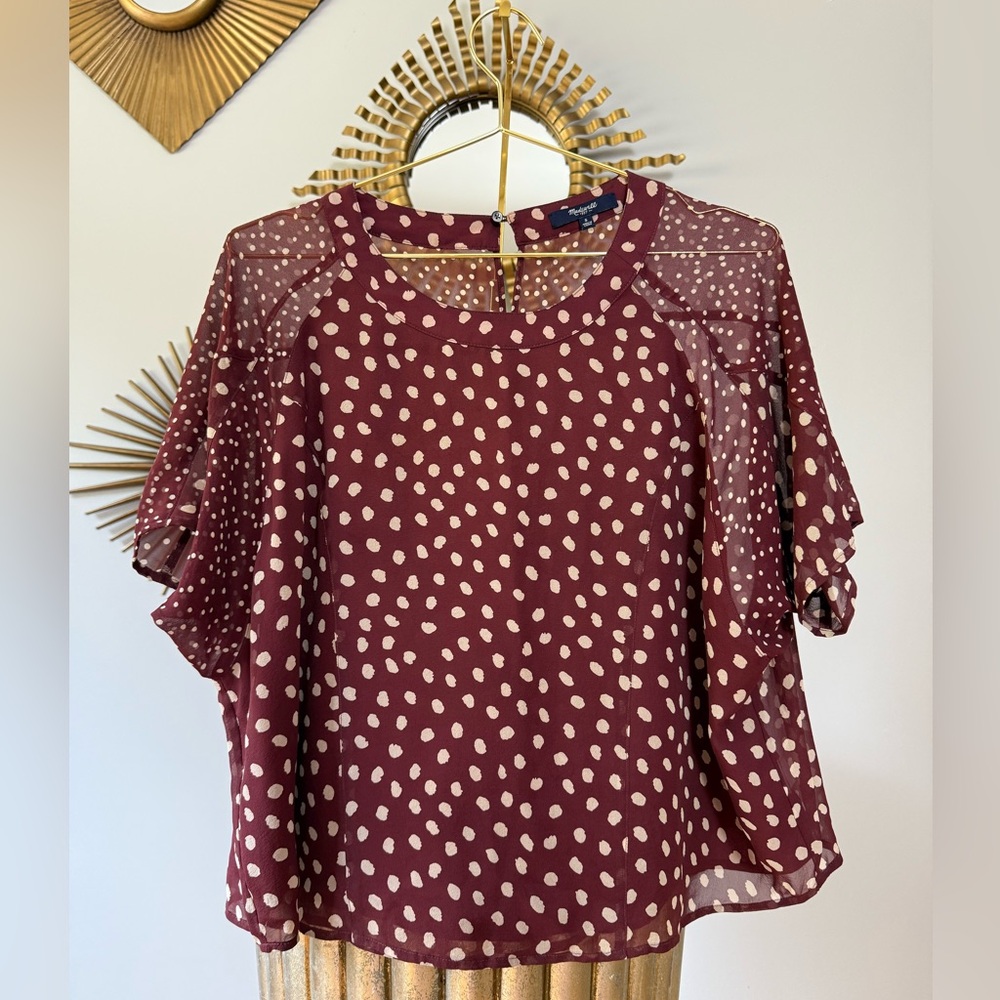 Madewell Burgundy Blouse with Cream Dots